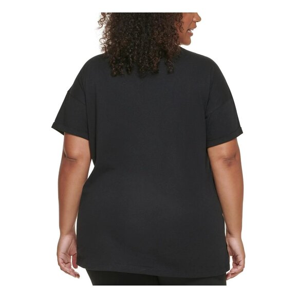 DKNY Sport Womens Plus Crew Neck Cotton T Shirt Top DPPT8771 Black Size 1X - Picture 2 of 3